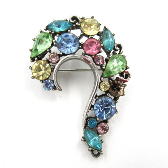 Lisner Pastel Curved Rhinestone Brooch/Pin - image 2