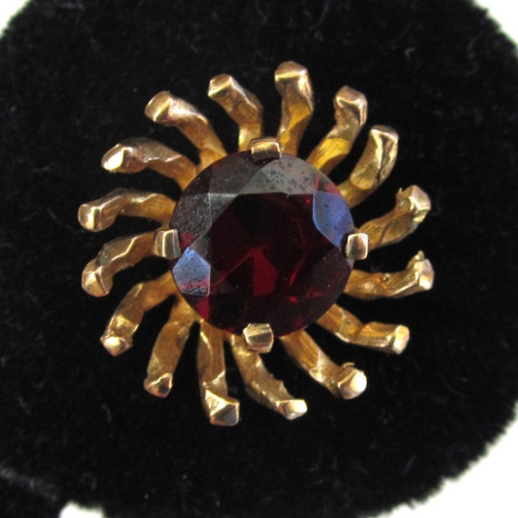 Circa 1940s 9K Yellow Gold English Garnet Stud Ea… - image 1