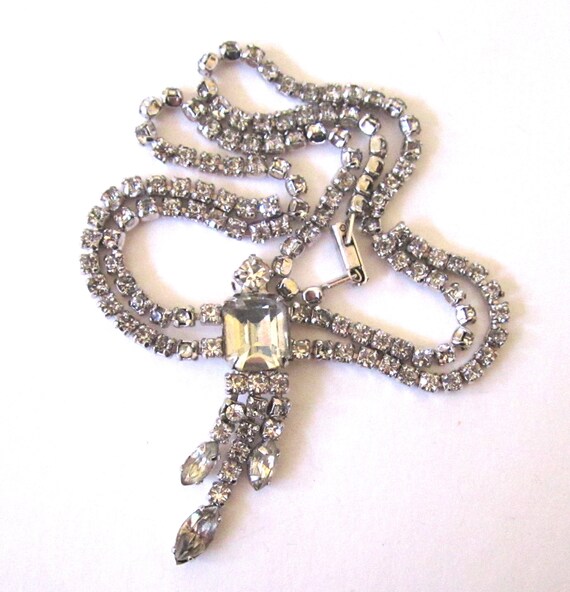 Circa 1950s Rhinestone Tassel Necklace - image 2