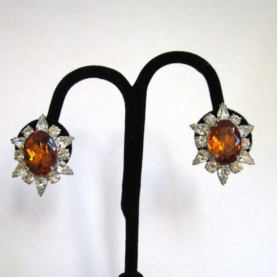 Circa 1950s Faux Topaz Rhinestone Earrings - image 1