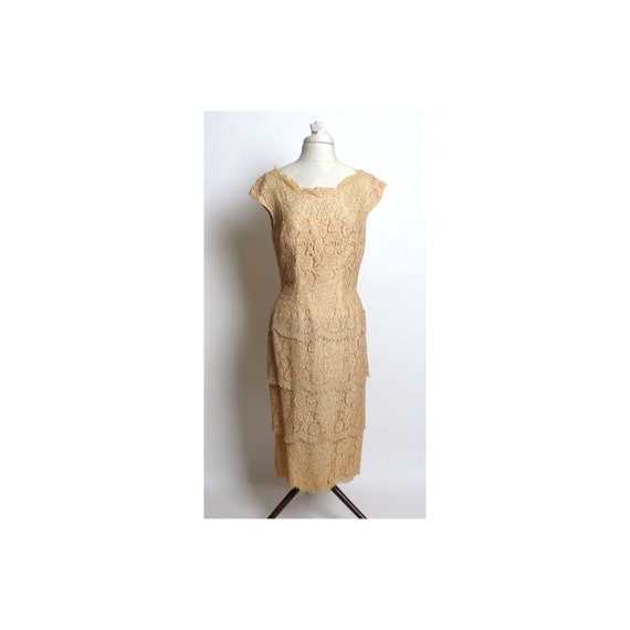 Circa 1950s Beige Lace Tiered Dress - image 1