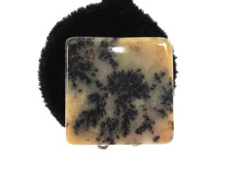 Pendientes de clip cuadrados de ágata dendrítica vintage