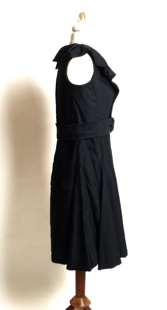Circa 1960s Black Belted Shawl Collared Dress - image 3
