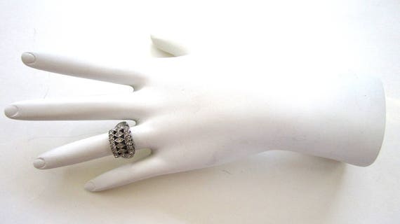 Sterling Silver Architectural Rhinestone Ring - image 2