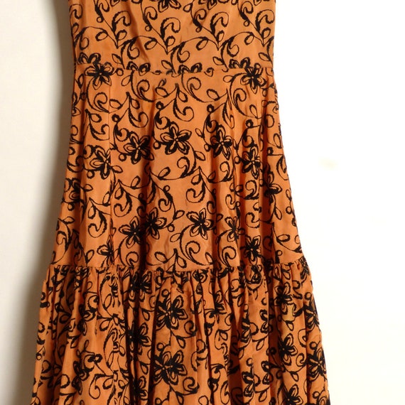 Circa 1950s Bronze Taffeta Silk Burnout Dress - image 3
