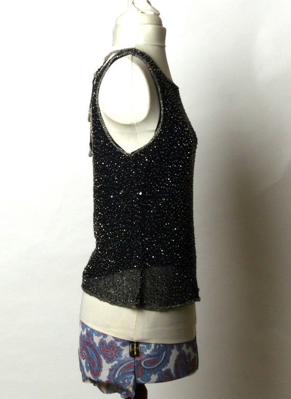 Circa 1980s Stenay Black Silk Beaded Sequin Top - image 3