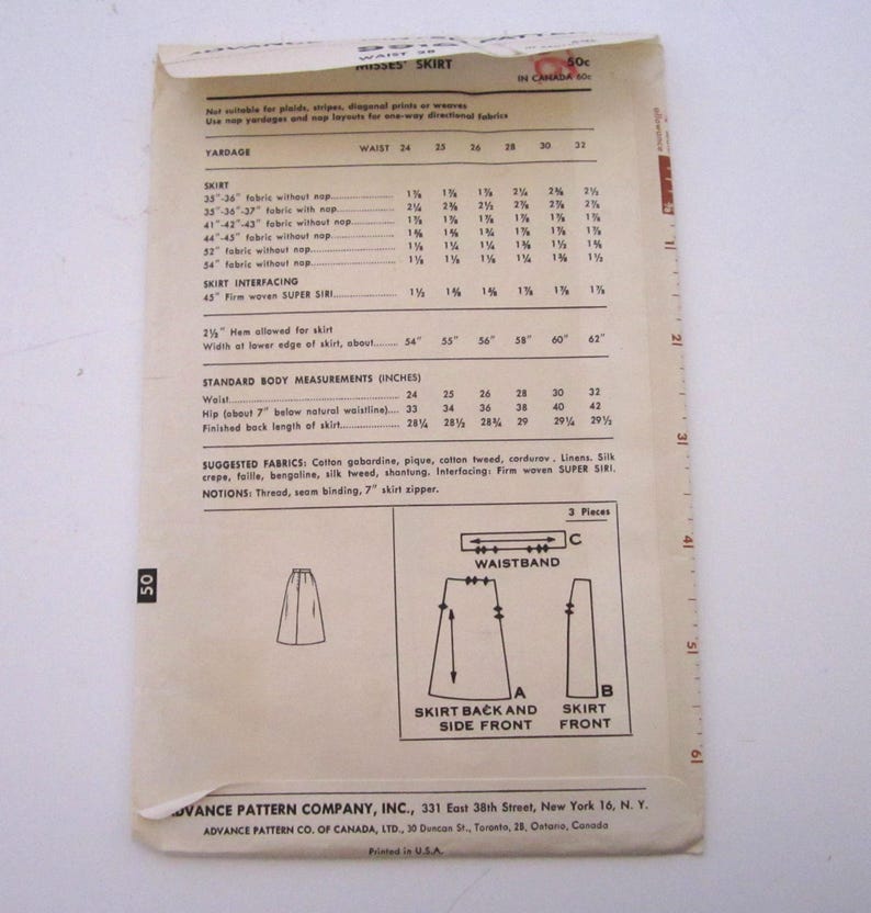Vintage Advance Sew Easy Sewing Pattern 9916 - 1960s Skirt - Etsy