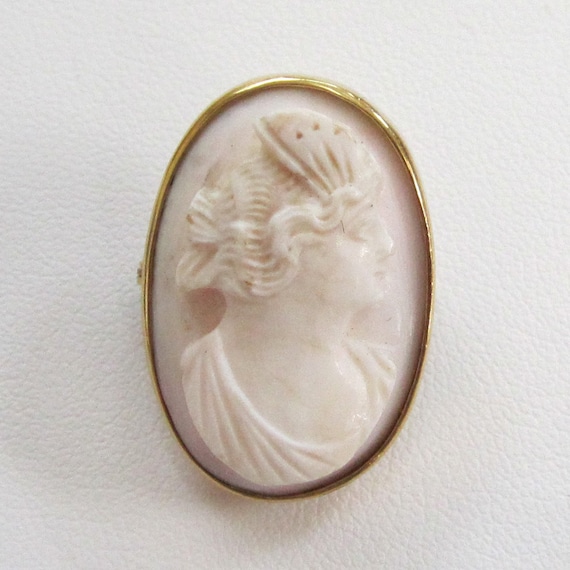 Victorian 14K Yellow Gold Coral Cameo Brooch/Pin