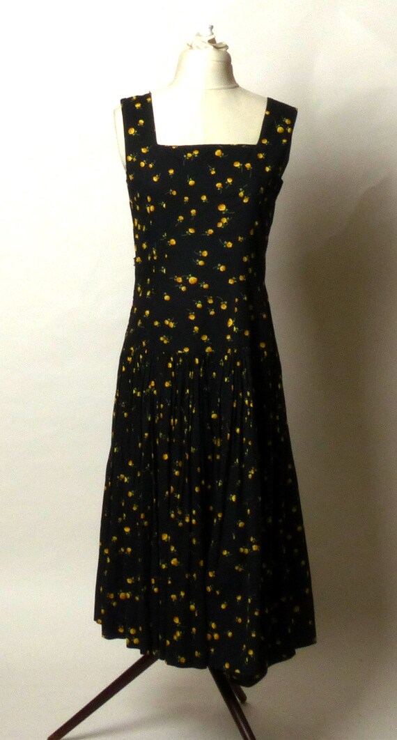 Circa 1950s Handmade Black Floral Dress - image 2