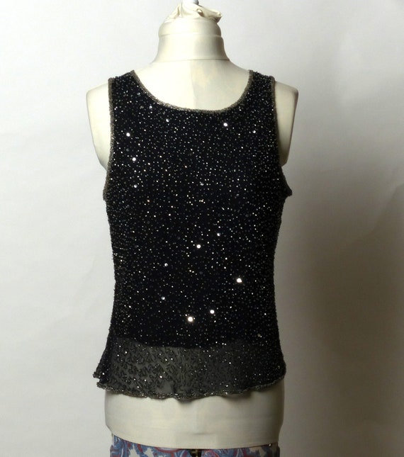 Circa 1980s Stenay Black Silk Beaded Sequin Top - image 2