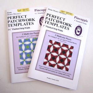 May include: Two "Perfect Patchwork Templates" booklets. One is labeled "Pineapple" with 1 1/4" finished strip width, the other is "Pineapple" with 1" finished strips. Each booklet features a colorful quilt block design and instructions for cutting and sewing.
