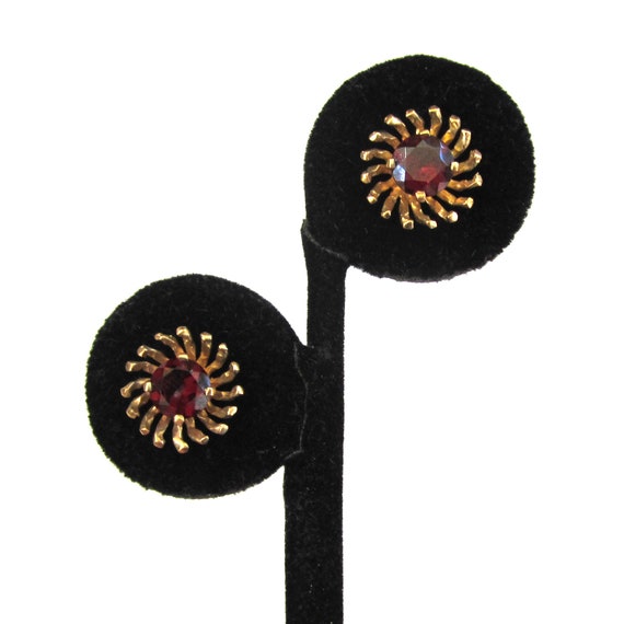 Circa 1940s 9K Yellow Gold English Garnet Stud Ea… - image 2