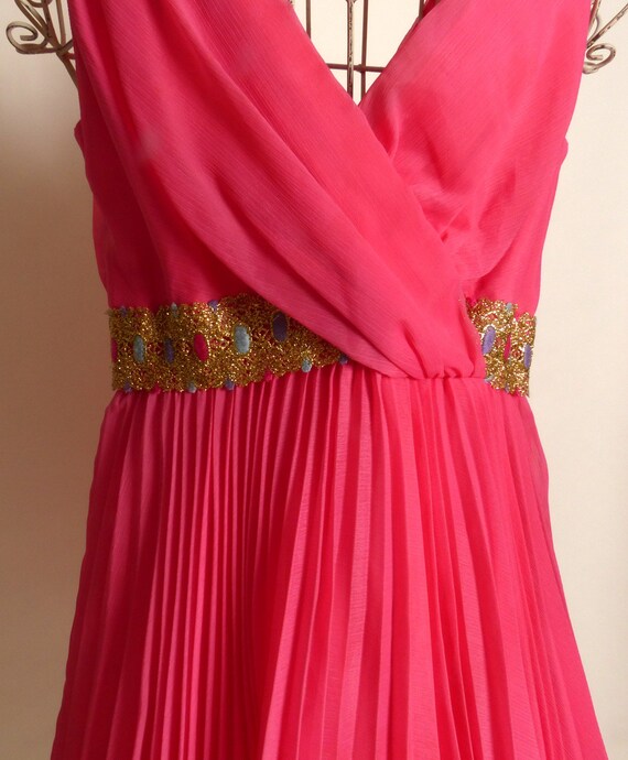 Circa 1960s Pink Dance Dress with Gold Lace Trim - image 3