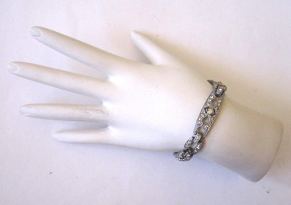 Circa 1920s Art Deco Rhinestone Bar Link Pot Meta… - image 3