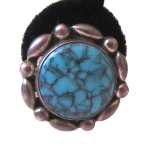 Circa 1940s Hecho en Mexico Silver and Faux Turquoise Screw Back Earrings