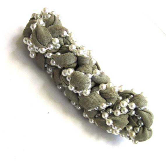Circa 1980s Eve Reid of New York Fabric and Faux Pearl  display picture 1
