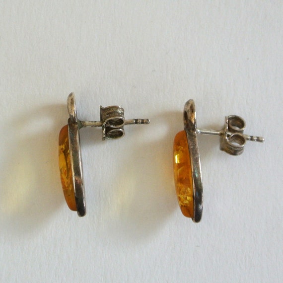 1980s Sterling Silver Amber Earrings - image 3