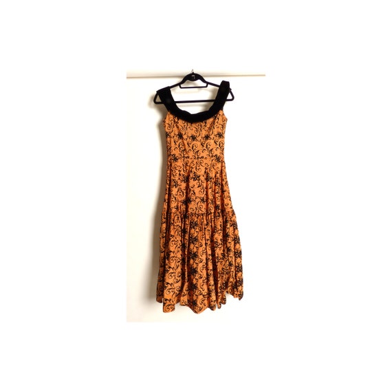 Circa 1950s Bronze Taffeta Silk Burnout Dress - image 1