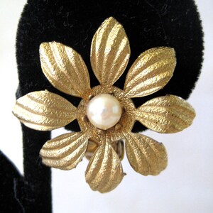 Circa 1950s Gold Filled Cultured Pearl Floral Earrings