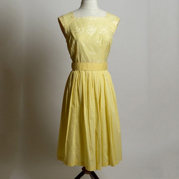 Circa 1960s Yellow Cotton Embroidered Sundress - image 1