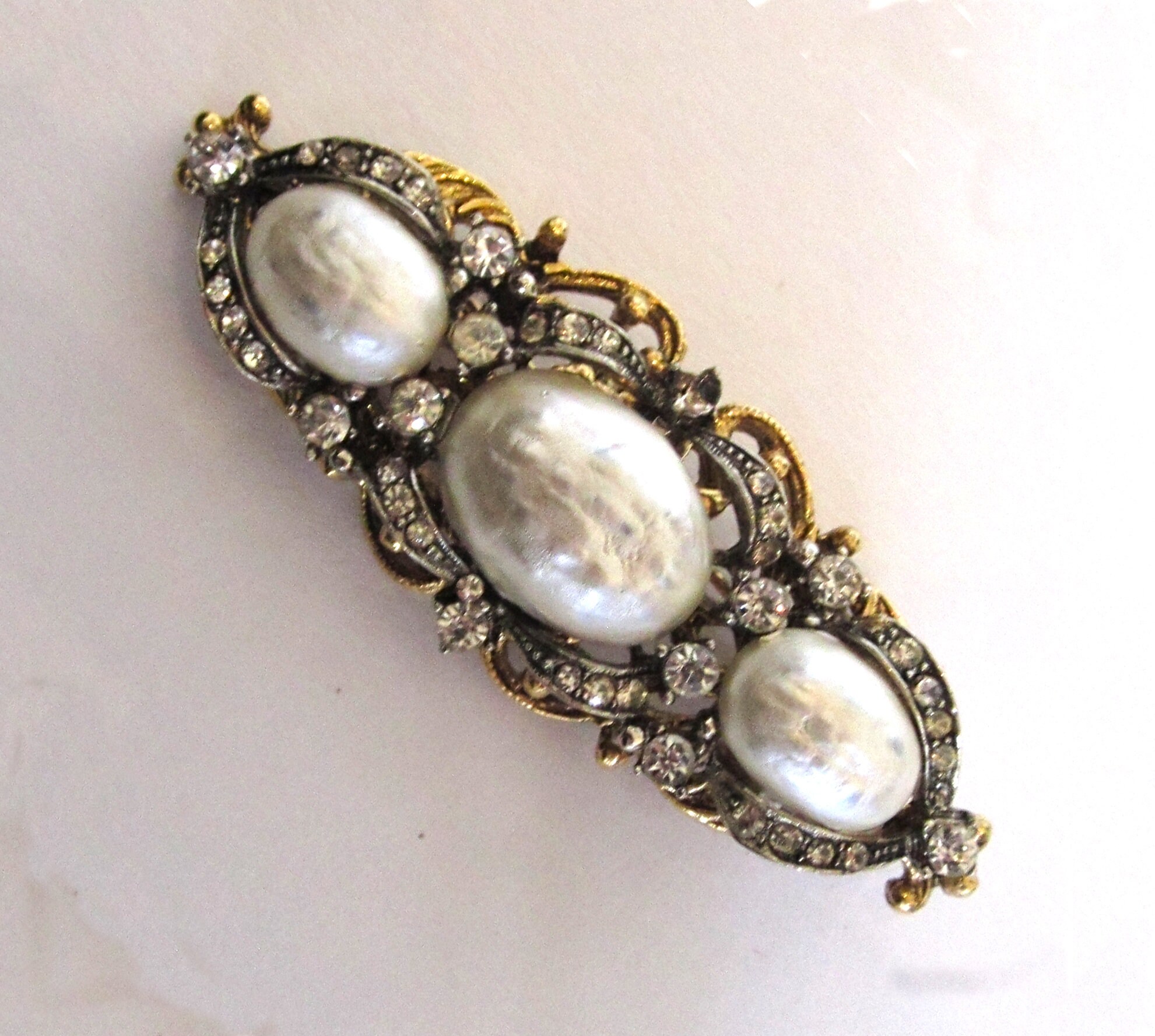 Spilla Vintage Barocca Con Strass E Perle – Tono Oro, Rettangolo In Cristallo, Boho Vittoriano, Regalo Elegante - 3