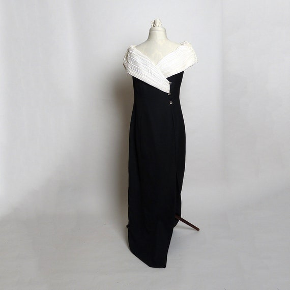 Circa 1950s Black Polyester Crepe Gown/Dress with… - image 1