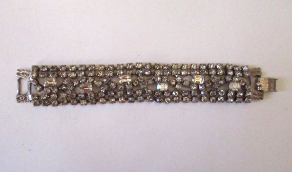 Circa 1930s Rhinestone Openwork Pot Metal Bracelet - image 3