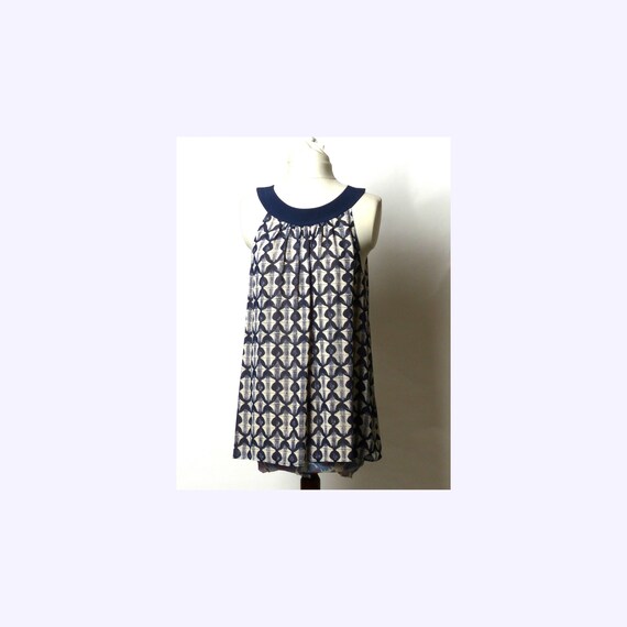 Circa 2000s Tory Burch Silk Navy Blue and Beige S… - image 1