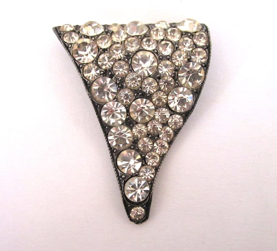 Vintage Large Triangular Rhinestone/Diamante Art … - image 1