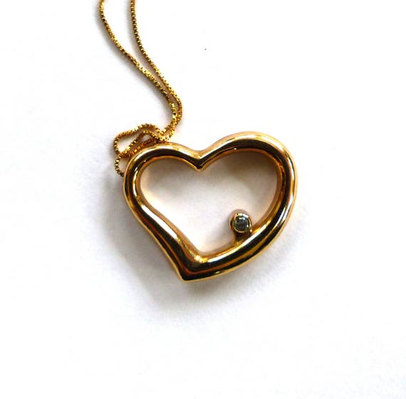 Vintage 10K Yellow Gold Diamond Heart Pendant | Etsy
