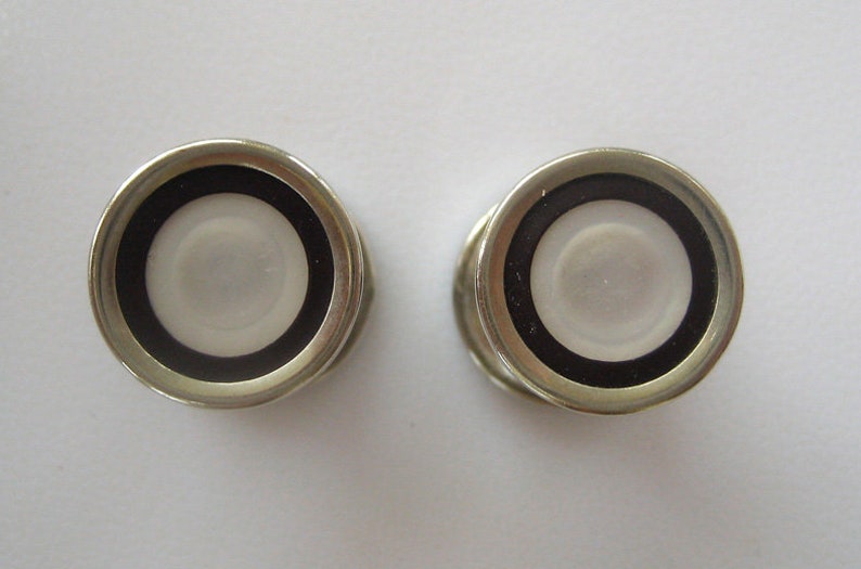 Art Deco Baer /& Wilde Silver Tone Kum-A-Part Mother of Pearl and Black Enamel Snap Cuff Links