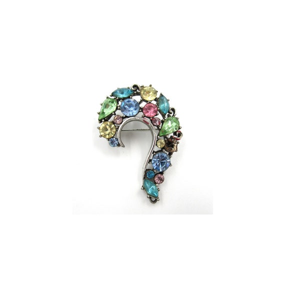 Lisner Pastel Curved Rhinestone Brooch/Pin - image 1