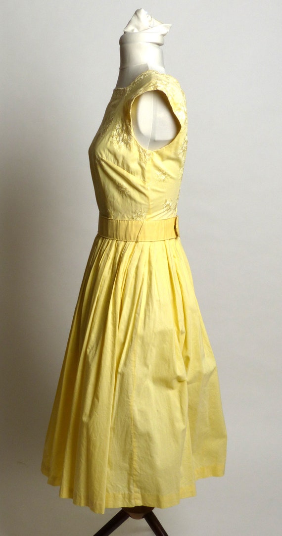 Circa 1960s Yellow Cotton Embroidered Sundress - image 3