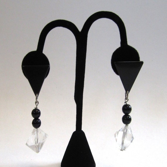 Black and Clear Architectural Lucite Drop Pierced… - image 1