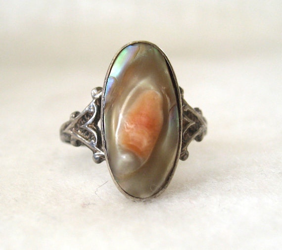Art Nouveau Sterling Silver  Blister Pearl Ring - image 1