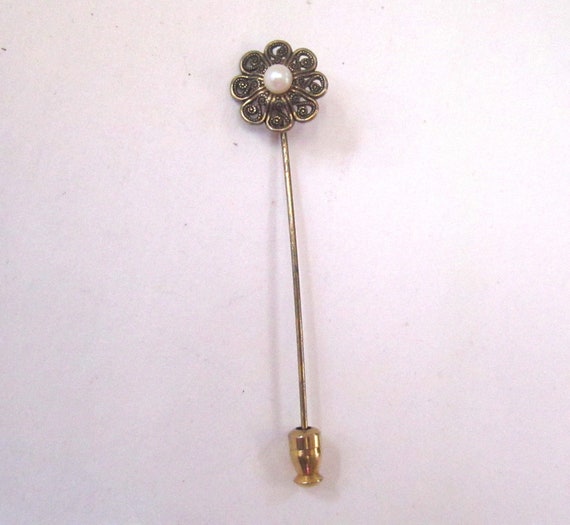 Circa 1970s Gold Tone Filigree Faux Pearl Stick P… - image 2