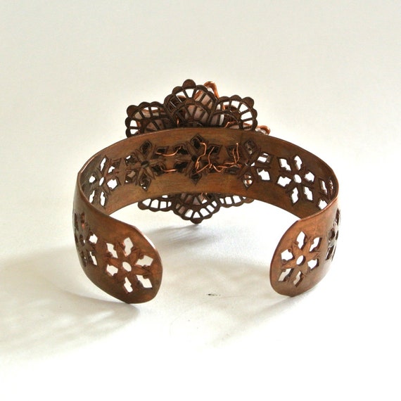 Copper Glass Floral Cuff Bracelet Gem