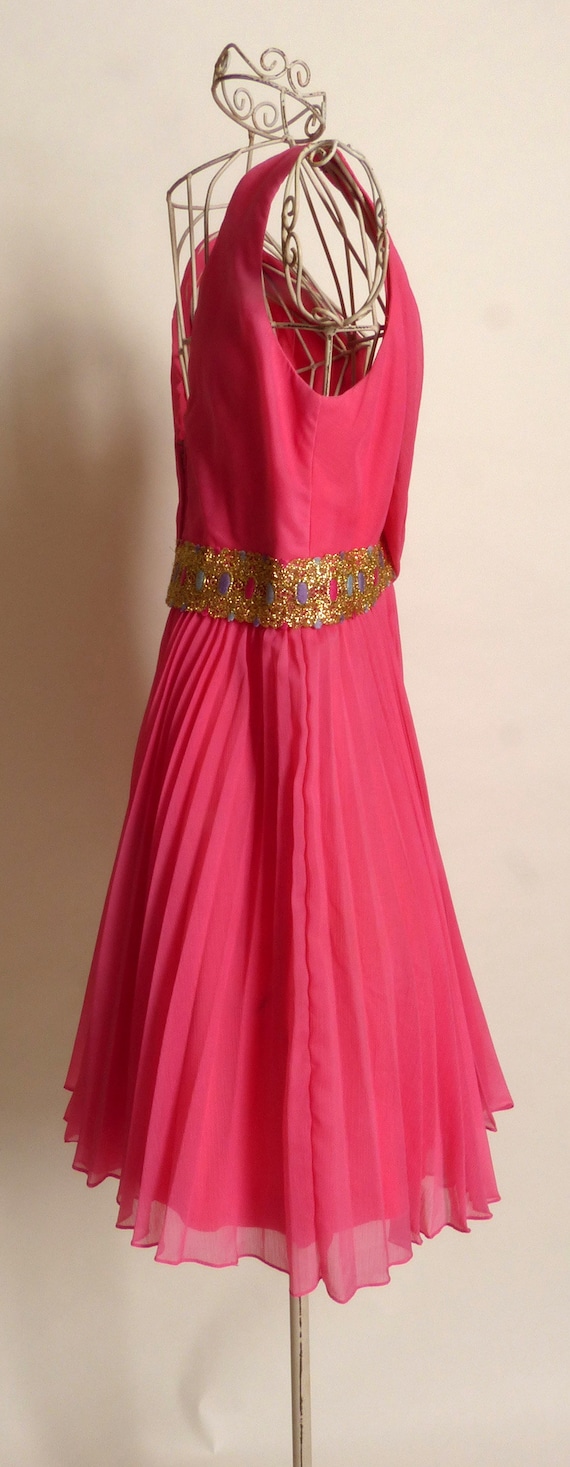 Circa 1960s Pink Dance Dress with Gold Lace Trim - image 6