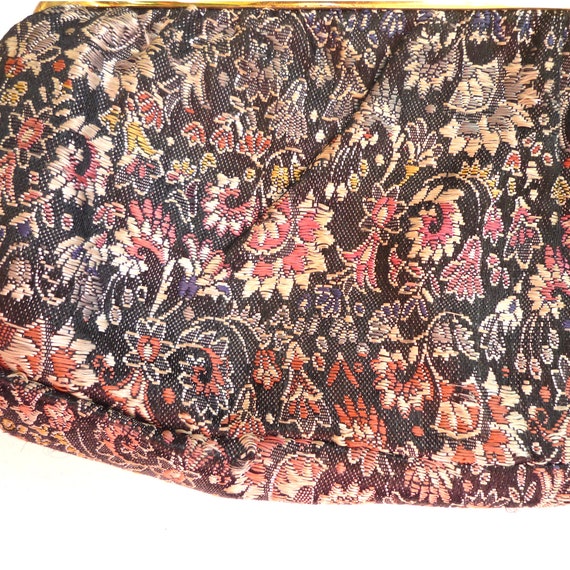 Black Floral Silk Clutch Purse/Handbag with Leath… - image 4