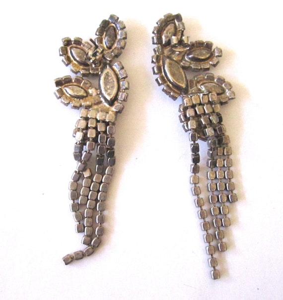 Circa 1970s Rhinestone Tassel Pierced Earrings - image 4