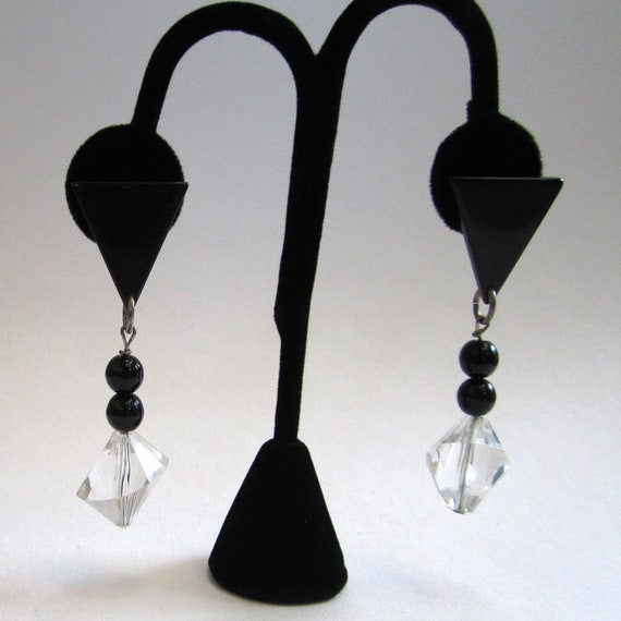 Black and Clear Architectural Lucite Drop Pierced… - image 2