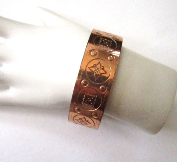 Circa 1980s Scottish Copper Engraved Cuff Bracelet - image 1