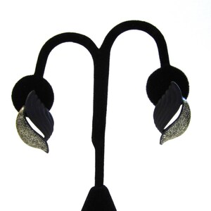 Black and Gold Glitter Leaf Pierced Earrings