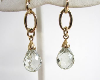 14K Yellow Gold Green Amethyst Necklace/Earrings Set