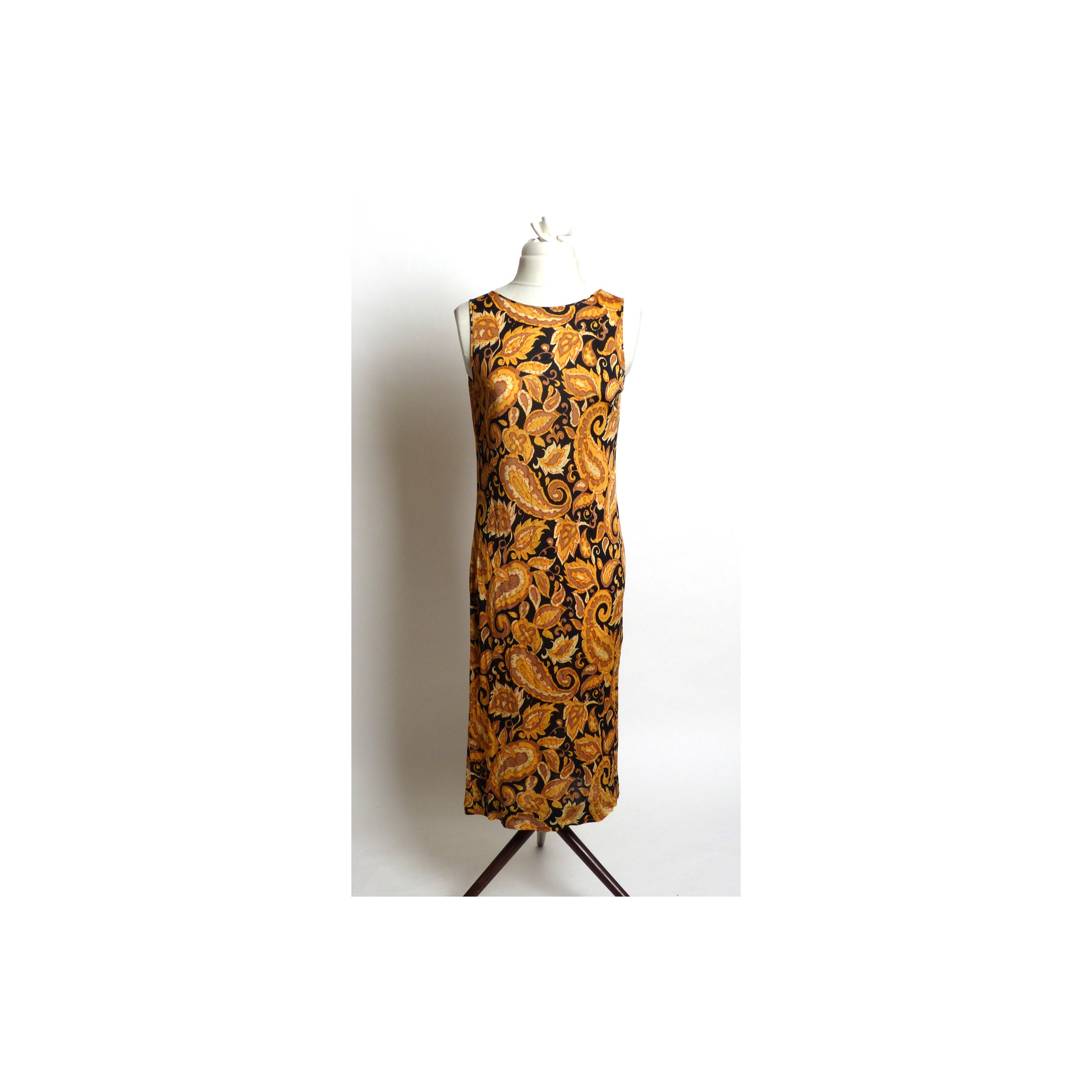 slim fit dress slacks Tan Paisley Popover Sleeveless Maxi Dress main image 1