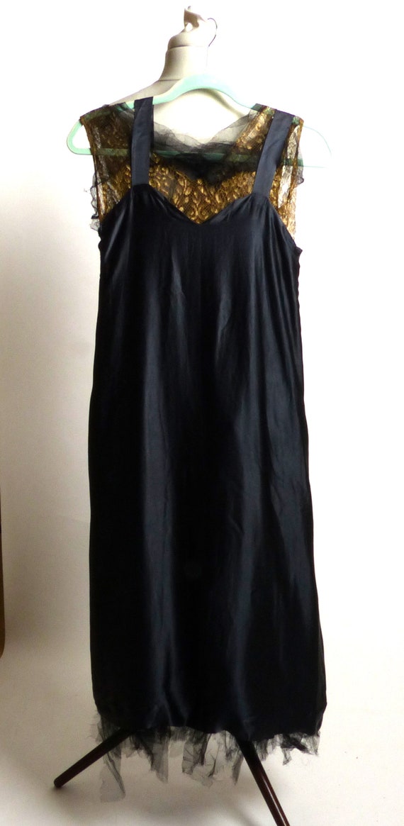 Circa 1920s Black and Gold Silk Tulle Dress - image 3