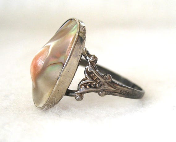 Art Nouveau Sterling Silver  Blister Pearl Ring - image 2