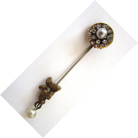 Unsigned Miriam Haskell Faux Pearl and Rhinestone… - image 1