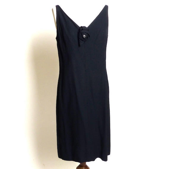 Circa 1940s Polyester Crepe Black Dress with Bead… - image 1