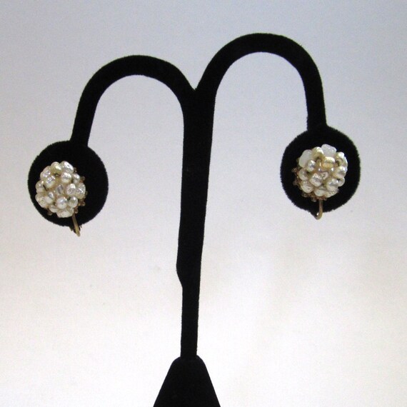 Circa 1940s Miriam Haskell Cluster Faux Pearl Ear… - image 2